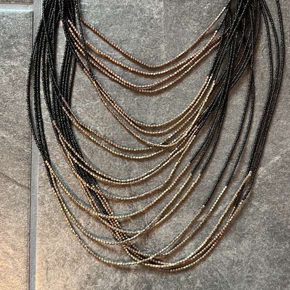 Black & Gold Beaded Statement Necklace - Picture 2 of 3